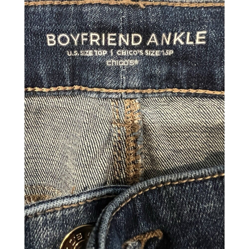 Chico’s Chicos Jeans Blue Boyfriend Ankle Cuffed Sequin Accent 1.5 Medium Petite - Picture 6 of 8